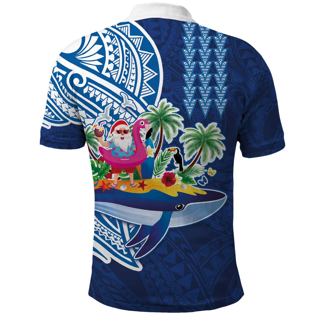 Hawaiian Mele Kalikimaka Polo Shirt Funny Santa on Whale Island with Kakau Tattoos LT03 - Polynesian Pride