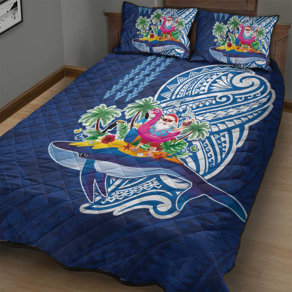Hawaiian Mele Kalikimaka Quilt Bed Set Funny Santa on Whale Island with Kakau Tattoos LT03 - Polynesian Pride