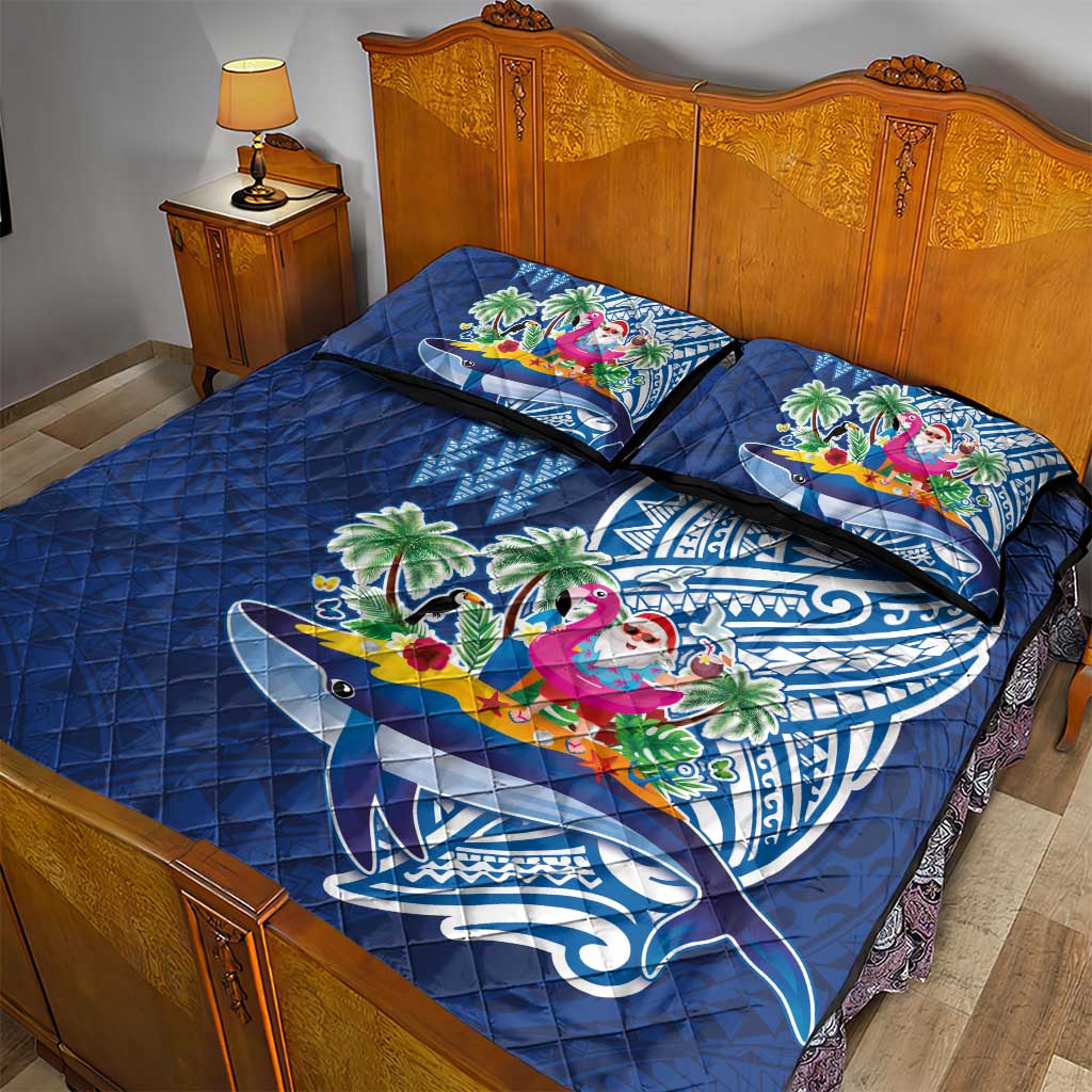 Hawaiian Mele Kalikimaka Quilt Bed Set Funny Santa on Whale Island with Kakau Tattoos LT03 - Polynesian Pride