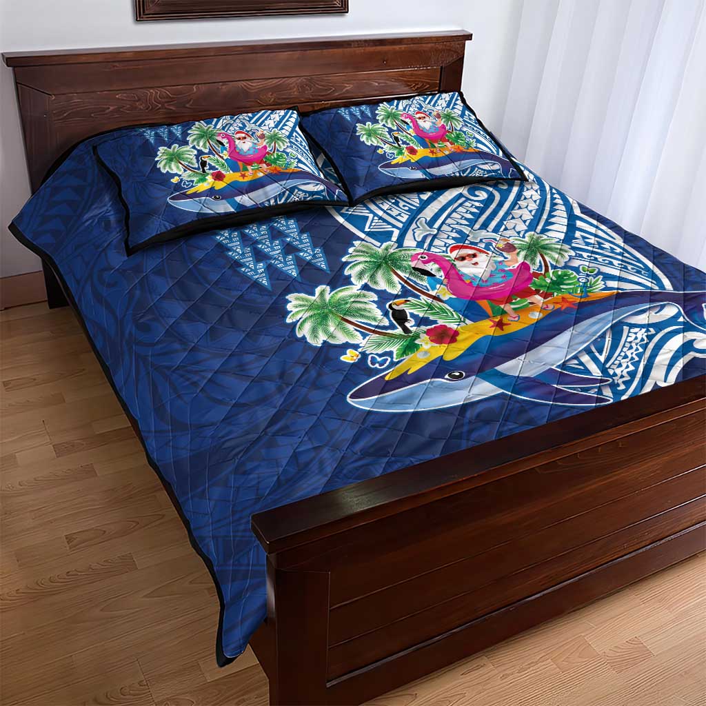 Hawaiian Mele Kalikimaka Quilt Bed Set Funny Santa on Whale Island with Kakau Tattoos LT03 - Polynesian Pride