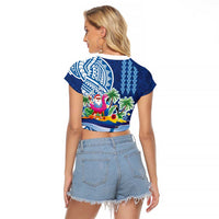 Hawaiian Mele Kalikimaka Raglan Cropped T Shirt Funny Santa on Whale Island with Kakau Tattoos LT03 - Polynesian Pride