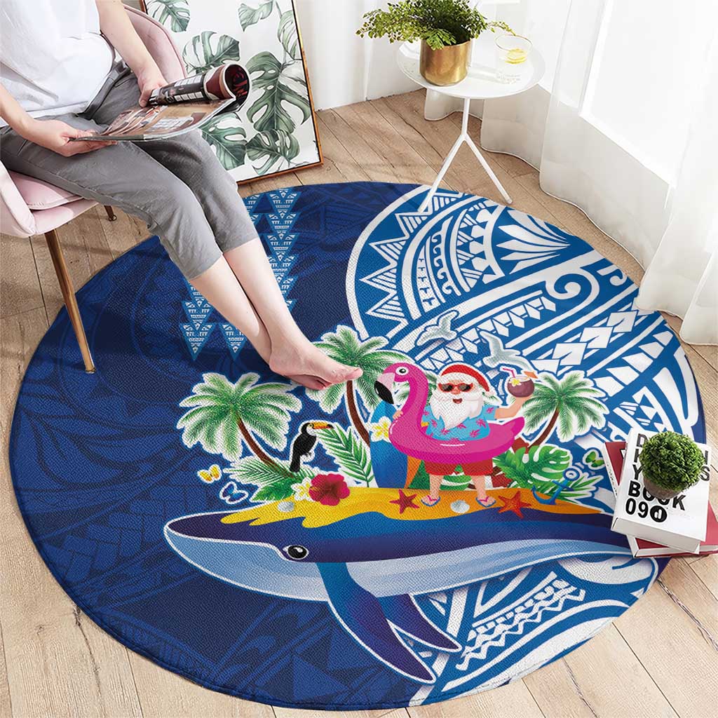 Hawaiian Mele Kalikimaka Round Carpet Funny Santa on Whale Island with Kakau Tattoos LT03 - Polynesian Pride