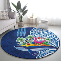 Hawaiian Mele Kalikimaka Round Carpet Funny Santa on Whale Island with Kakau Tattoos LT03 - Polynesian Pride
