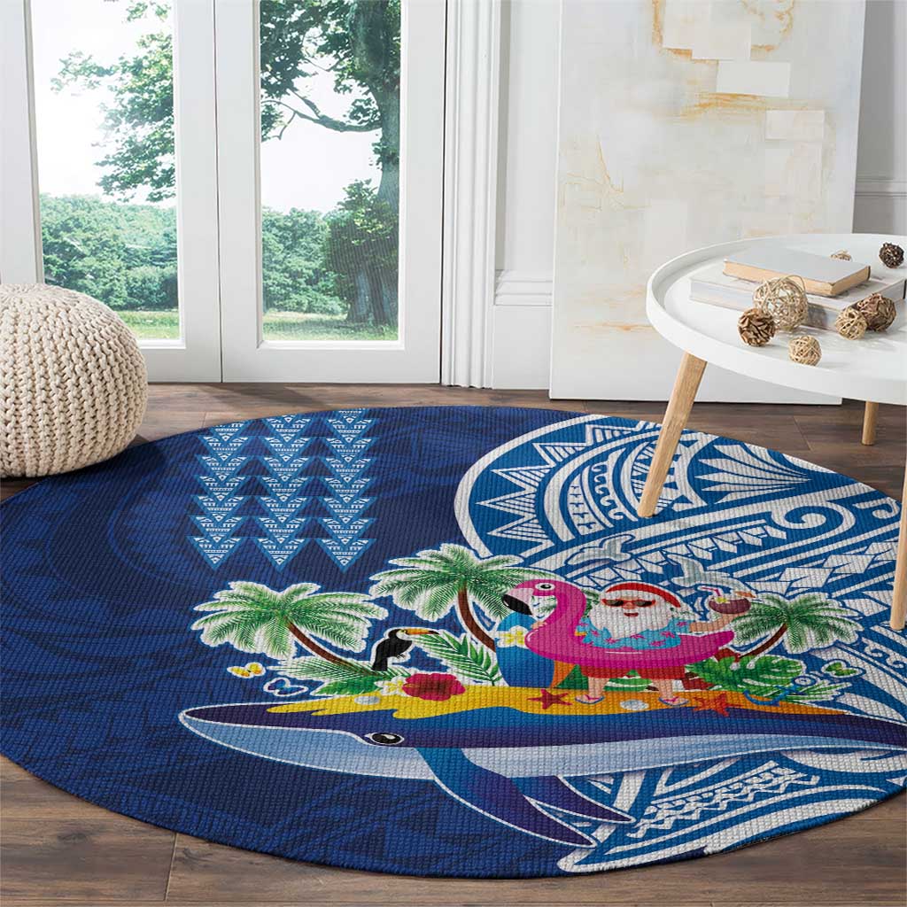 Hawaiian Mele Kalikimaka Round Carpet Funny Santa on Whale Island with Kakau Tattoos LT03 - Polynesian Pride