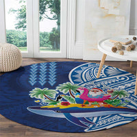 Hawaiian Mele Kalikimaka Round Carpet Funny Santa on Whale Island with Kakau Tattoos LT03 - Polynesian Pride