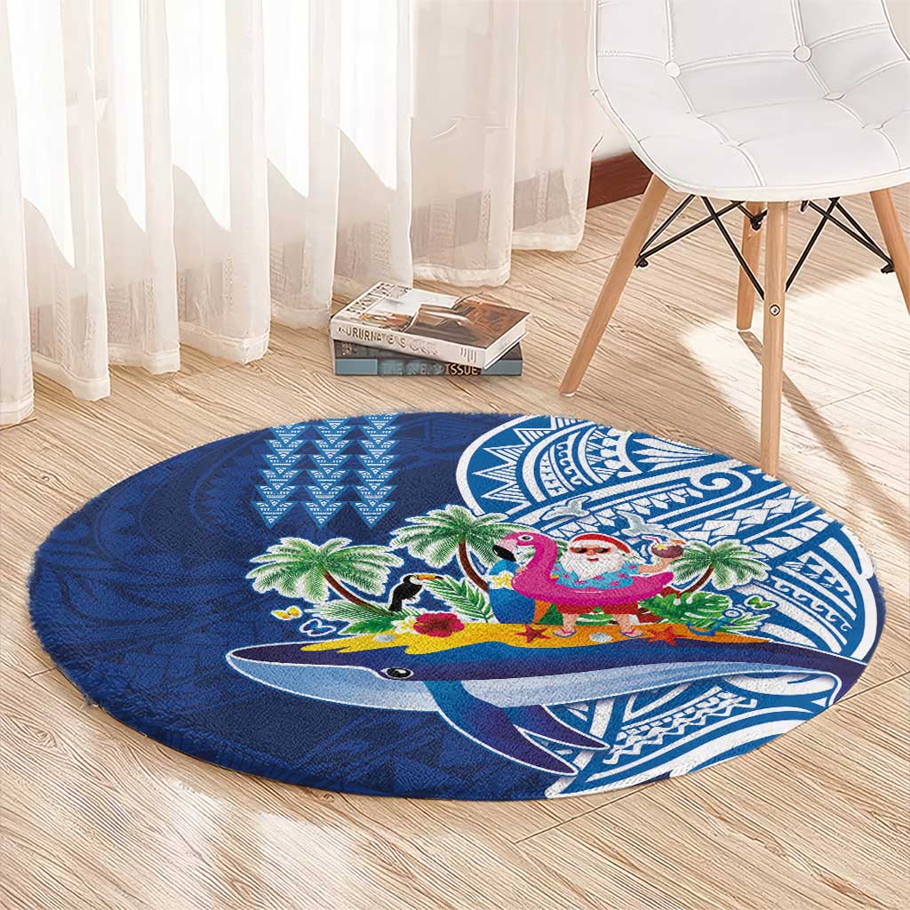 Hawaiian Mele Kalikimaka Round Carpet Funny Santa on Whale Island with Kakau Tattoos LT03 - Polynesian Pride