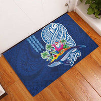 Hawaiian Mele Kalikimaka Rubber Doormat Funny Santa on Whale Island with Kakau Tattoos LT03 - Polynesian Pride