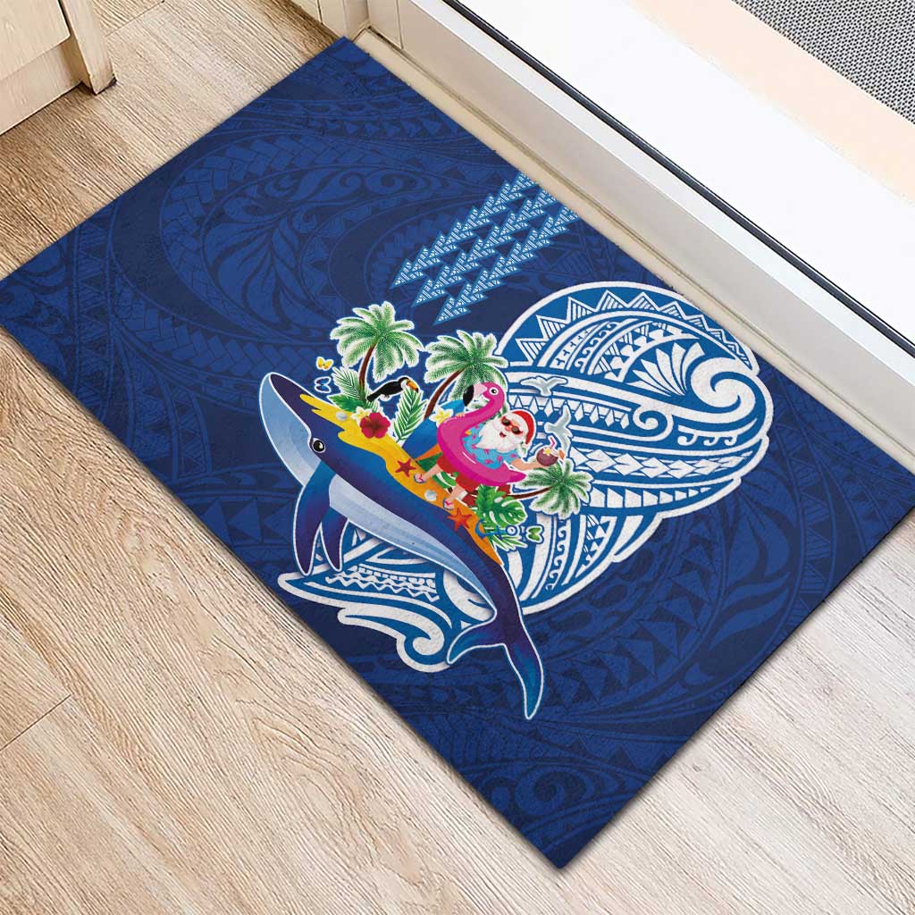 Hawaiian Mele Kalikimaka Rubber Doormat Funny Santa on Whale Island with Kakau Tattoos LT03 - Polynesian Pride
