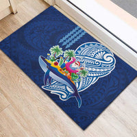 Hawaiian Mele Kalikimaka Rubber Doormat Funny Santa on Whale Island with Kakau Tattoos LT03 - Polynesian Pride