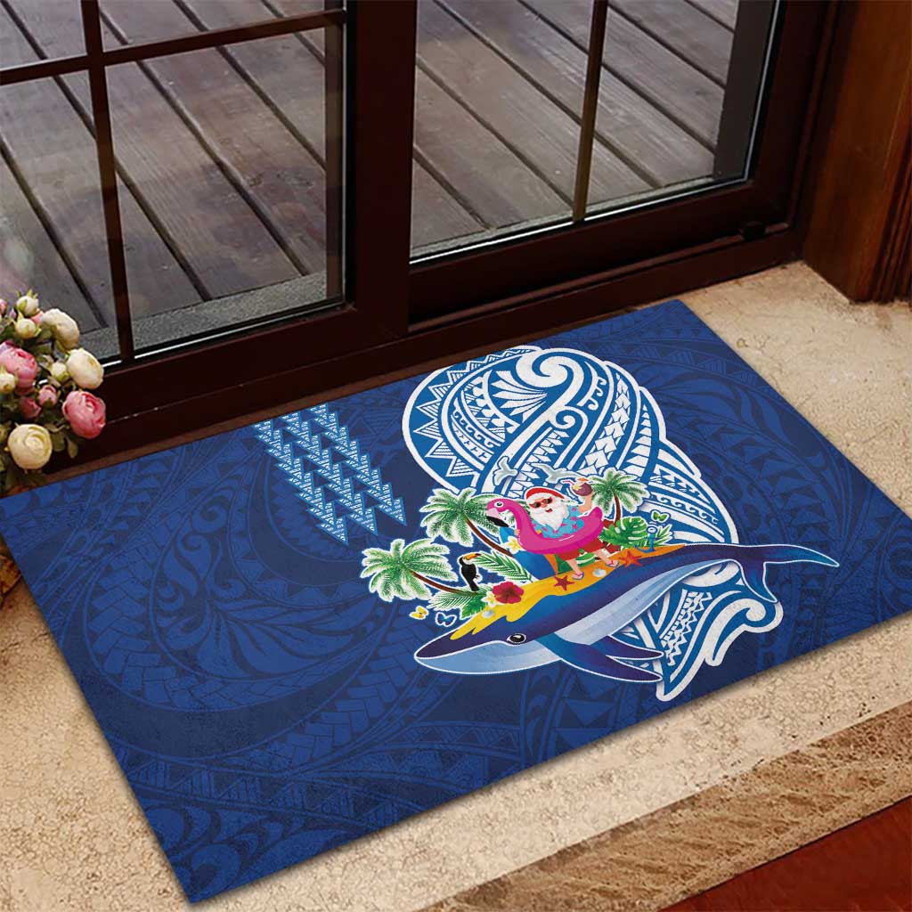 Hawaiian Mele Kalikimaka Rubber Doormat Funny Santa on Whale Island with Kakau Tattoos LT03 - Polynesian Pride