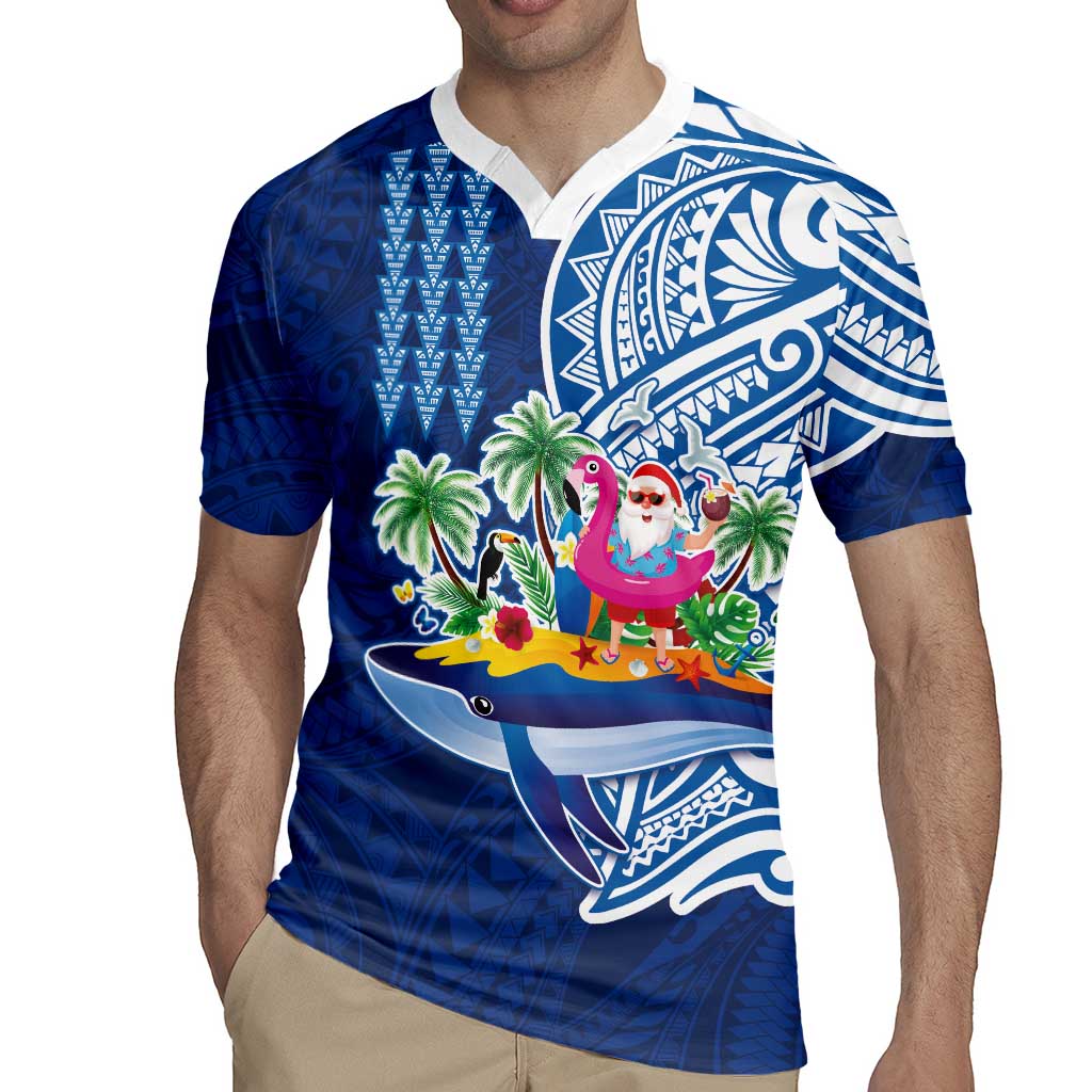 Hawaiian Mele Kalikimaka Rugby Jersey Funny Santa on Whale Island with Kakau Tattoos LT03 - Polynesian Pride