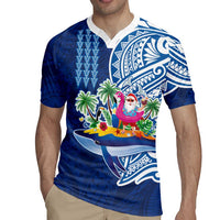 Hawaiian Mele Kalikimaka Rugby Jersey Funny Santa on Whale Island with Kakau Tattoos LT03 - Polynesian Pride