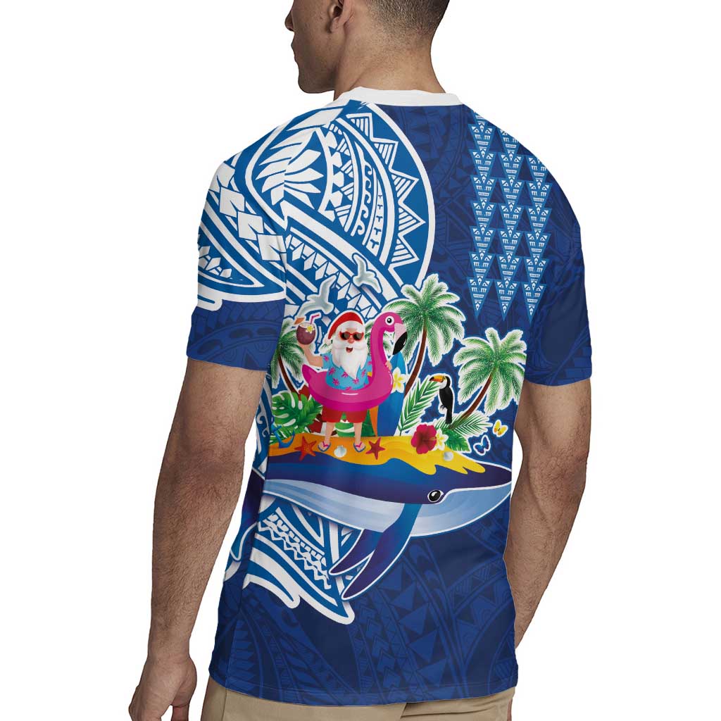 Hawaiian Mele Kalikimaka Rugby Jersey Funny Santa on Whale Island with Kakau Tattoos LT03 - Polynesian Pride