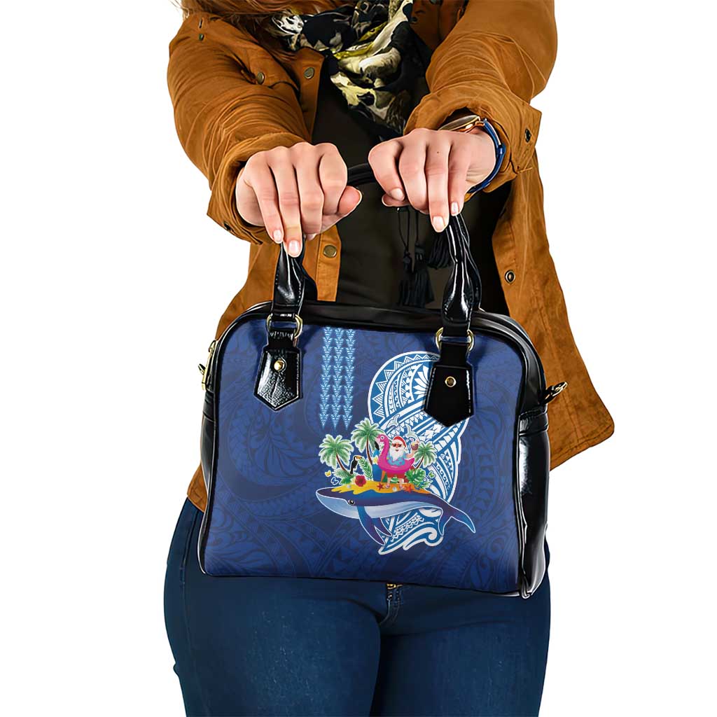 Hawaiian Mele Kalikimaka Shoulder Handbag Funny Santa on Whale Island with Kakau Tattoos LT03 One Size Blue - Polynesian Pride