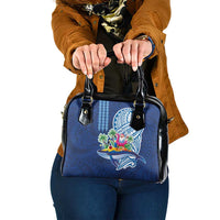 Hawaiian Mele Kalikimaka Shoulder Handbag Funny Santa on Whale Island with Kakau Tattoos LT03 One Size Blue - Polynesian Pride