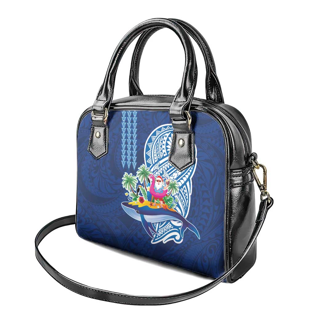 Hawaiian Mele Kalikimaka Shoulder Handbag Funny Santa on Whale Island with Kakau Tattoos LT03 - Polynesian Pride