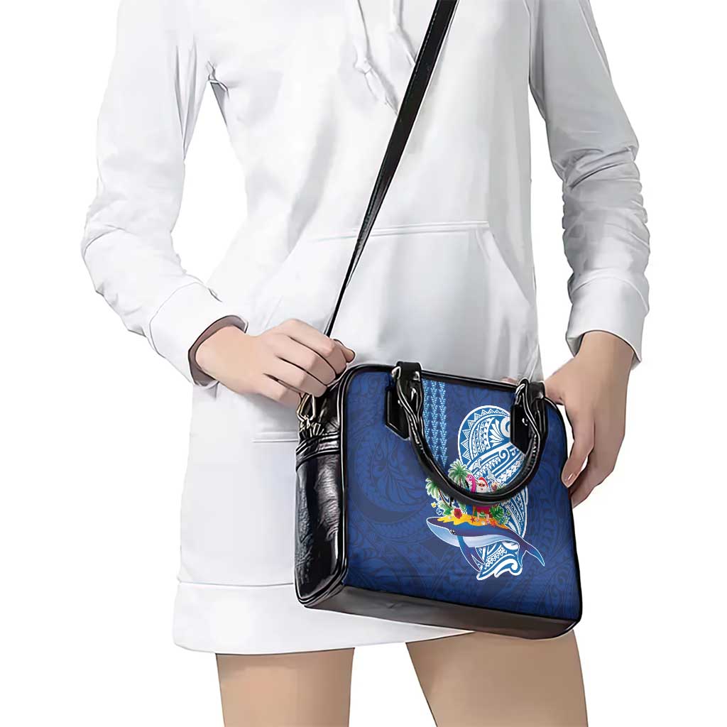 Hawaiian Mele Kalikimaka Shoulder Handbag Funny Santa on Whale Island with Kakau Tattoos LT03 - Polynesian Pride