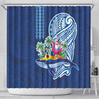 Hawaiian Mele Kalikimaka Shower Curtain Funny Santa on Whale Island with Kakau Tattoos LT03 - Polynesian Pride