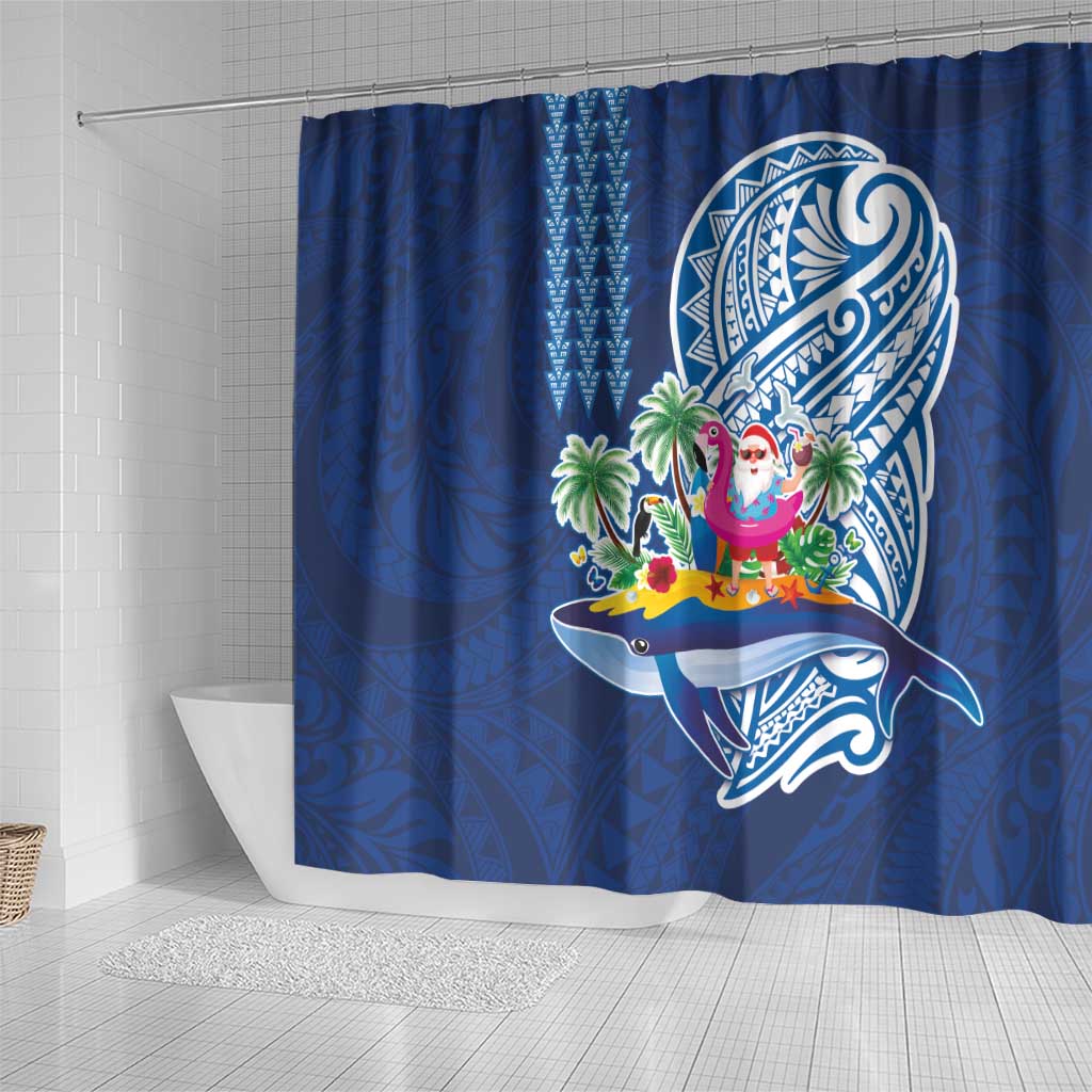 Hawaiian Mele Kalikimaka Shower Curtain Funny Santa on Whale Island with Kakau Tattoos LT03 - Polynesian Pride