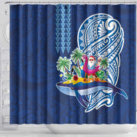 Hawaiian Mele Kalikimaka Shower Curtain Funny Santa on Whale Island with Kakau Tattoos LT03 - Polynesian Pride