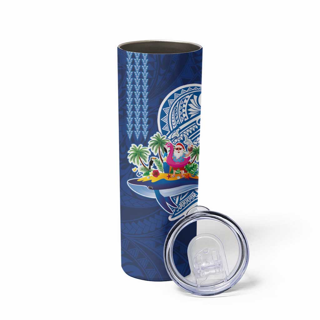Hawaiian Mele Kalikimaka Skinny Tumbler Funny Santa on Whale Island with Kakau Tattoos LT03 - Polynesian Pride