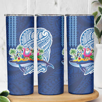 Hawaiian Mele Kalikimaka Skinny Tumbler Funny Santa on Whale Island with Kakau Tattoos LT03 - Polynesian Pride