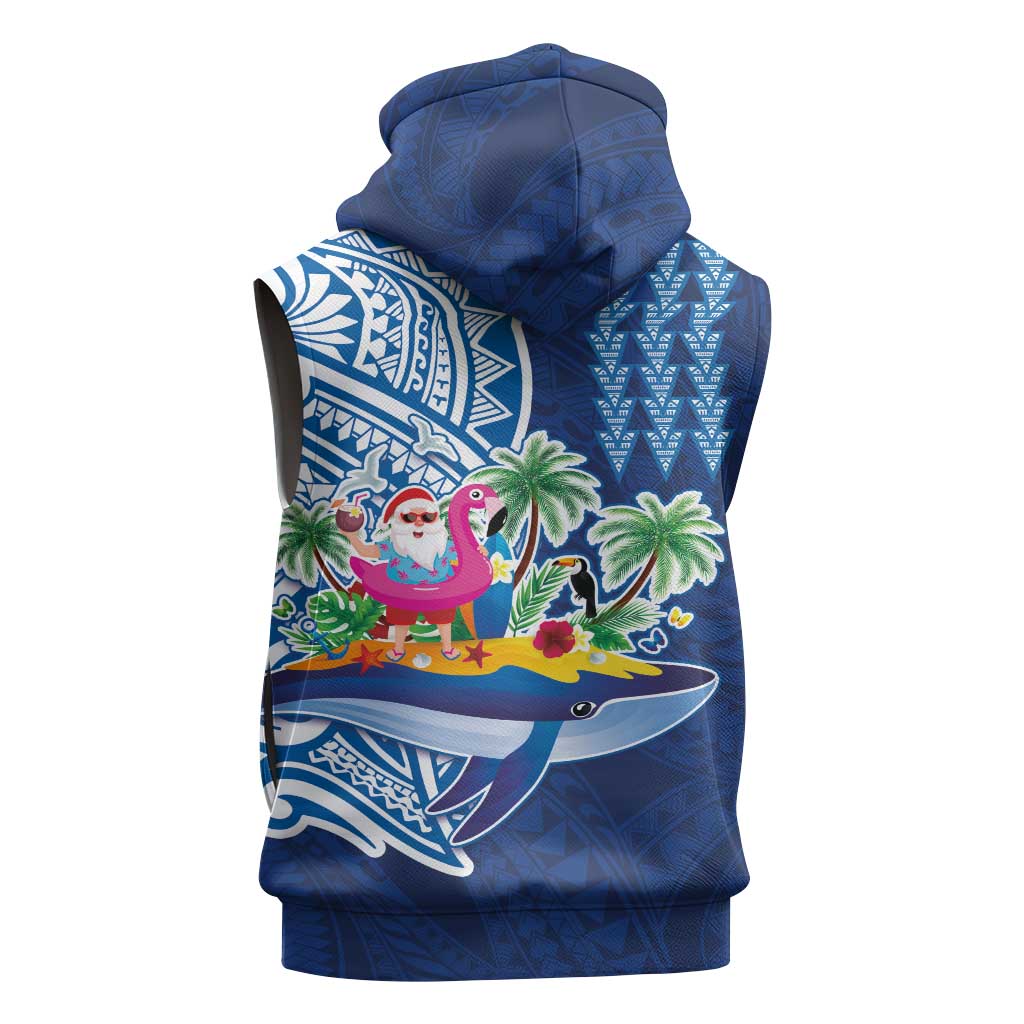 Hawaiian Mele Kalikimaka Sleeveless Hoodie Funny Santa on Whale Island with Kakau Tattoos LT03 - Polynesian Pride