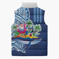 Hawaiian Mele Kalikimaka Sleeveless Puffer Jacket Funny Santa on Whale Island with Kakau Tattoos LT03 - Polynesian Pride