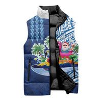 Hawaiian Mele Kalikimaka Sleeveless Puffer Jacket Funny Santa on Whale Island with Kakau Tattoos LT03 - Polynesian Pride