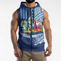 Hawaiian Mele Kalikimaka Sleeveless Zip Hoodie Funny Santa on Whale Island with Kakau Tattoos LT03 - Polynesian Pride