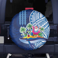 Hawaiian Mele Kalikimaka Spare Tire Cover Funny Santa on Whale Island with Kakau Tattoos LT03 No hole Blue - Polynesian Pride
