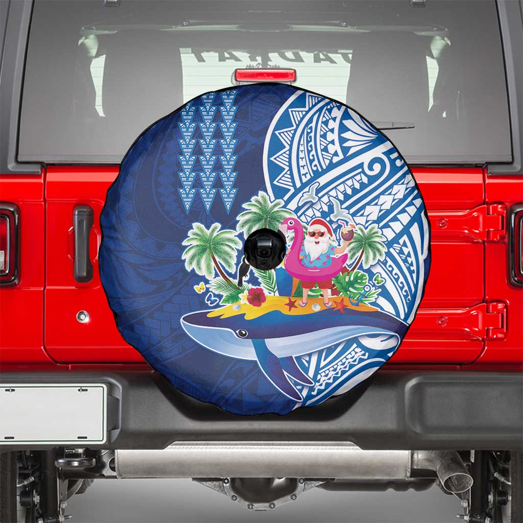 Hawaiian Mele Kalikimaka Spare Tire Cover Funny Santa on Whale Island with Kakau Tattoos LT03 - Polynesian Pride