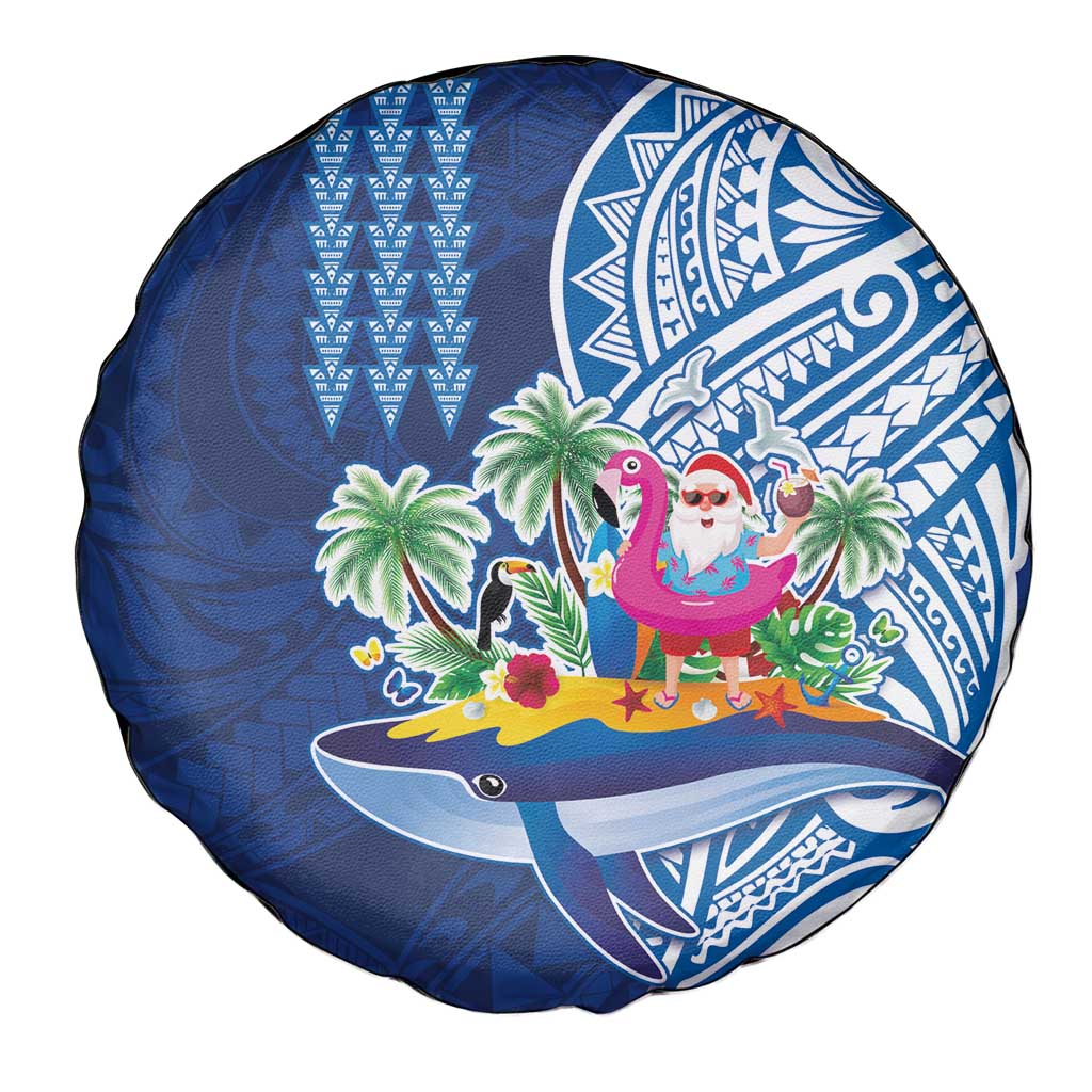 Hawaiian Mele Kalikimaka Spare Tire Cover Funny Santa on Whale Island with Kakau Tattoos LT03 - Polynesian Pride