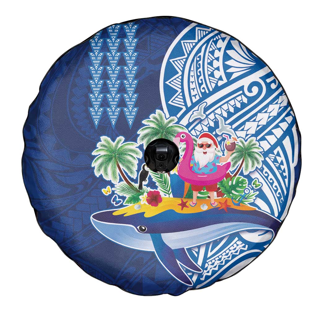 Hawaiian Mele Kalikimaka Spare Tire Cover Funny Santa on Whale Island with Kakau Tattoos LT03 - Polynesian Pride