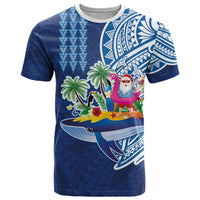 Hawaiian Mele Kalikimaka T Shirt Funny Santa on Whale Island with Kakau Tattoos LT03 Blue - Polynesian Pride