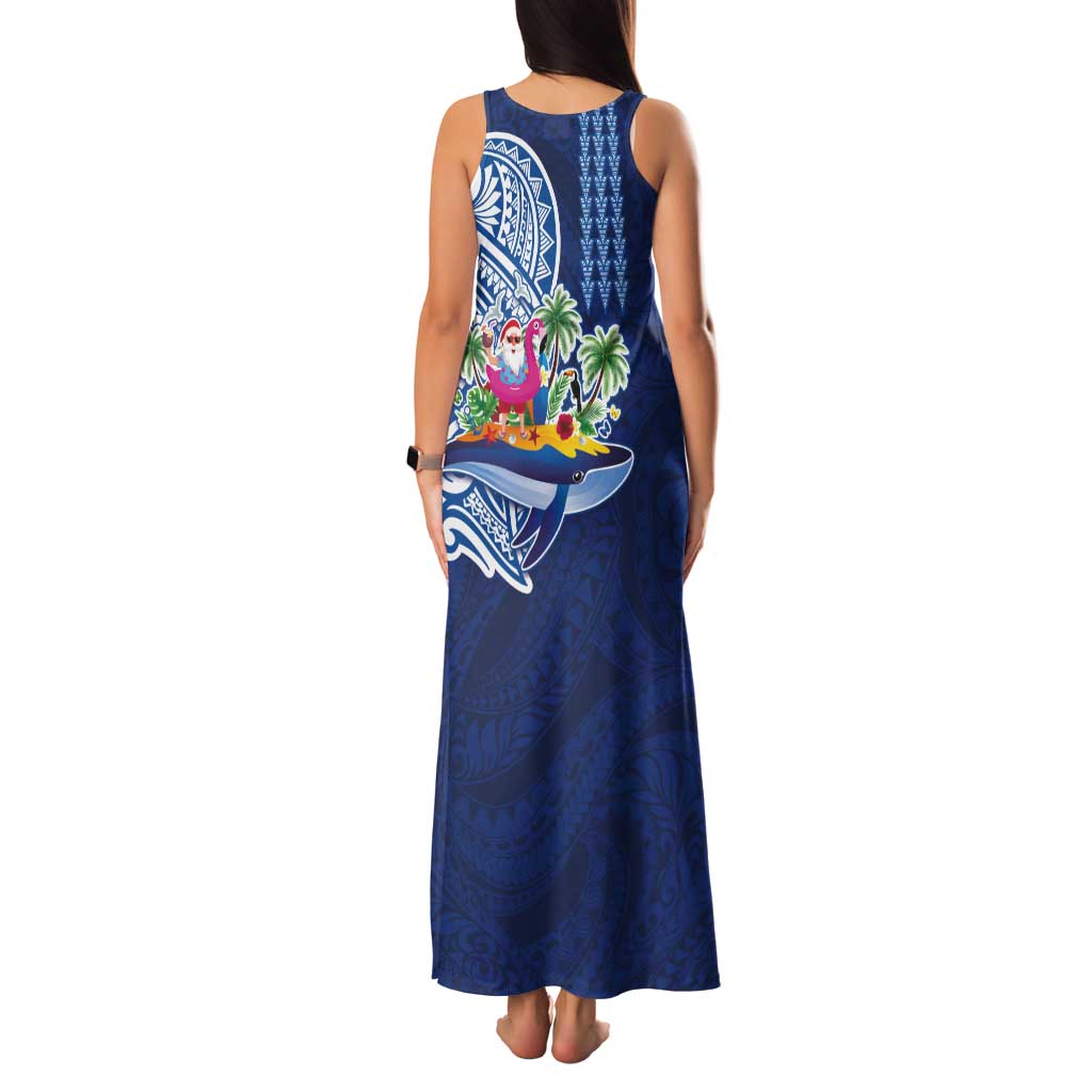 Hawaiian Mele Kalikimaka Tank Maxi Dress Funny Santa on Whale Island with Kakau Tattoos LT03 - Polynesian Pride
