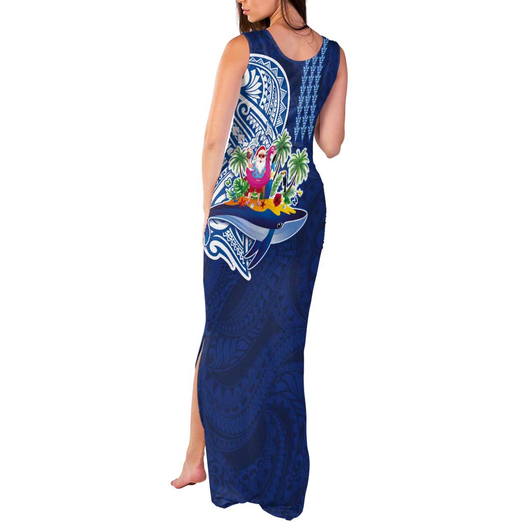 Hawaiian Mele Kalikimaka Tank Maxi Dress Funny Santa on Whale Island with Kakau Tattoos LT03 - Polynesian Pride