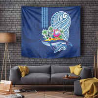 Hawaiian Mele Kalikimaka Tapestry Funny Santa on Whale Island with Kakau Tattoos LT03 Blue - Polynesian Pride
