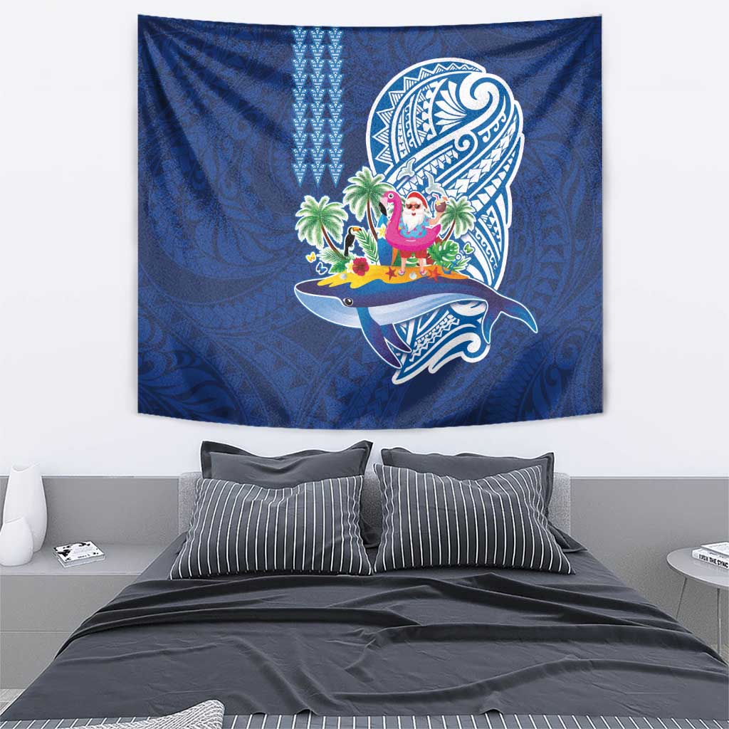 Hawaiian Mele Kalikimaka Tapestry Funny Santa on Whale Island with Kakau Tattoos LT03 - Polynesian Pride