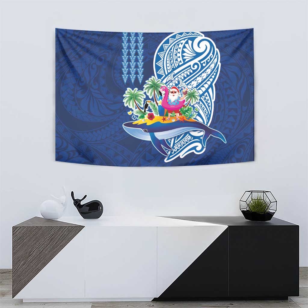 Hawaiian Mele Kalikimaka Tapestry Funny Santa on Whale Island with Kakau Tattoos LT03 - Polynesian Pride