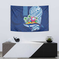 Hawaiian Mele Kalikimaka Tapestry Funny Santa on Whale Island with Kakau Tattoos LT03 - Polynesian Pride