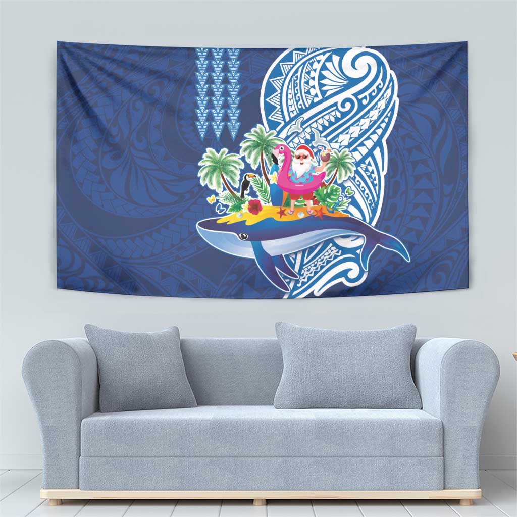 Hawaiian Mele Kalikimaka Tapestry Funny Santa on Whale Island with Kakau Tattoos LT03 - Polynesian Pride