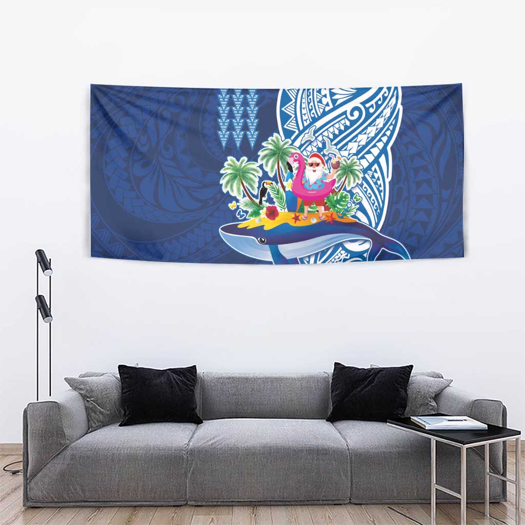 Hawaiian Mele Kalikimaka Tapestry Funny Santa on Whale Island with Kakau Tattoos LT03 - Polynesian Pride
