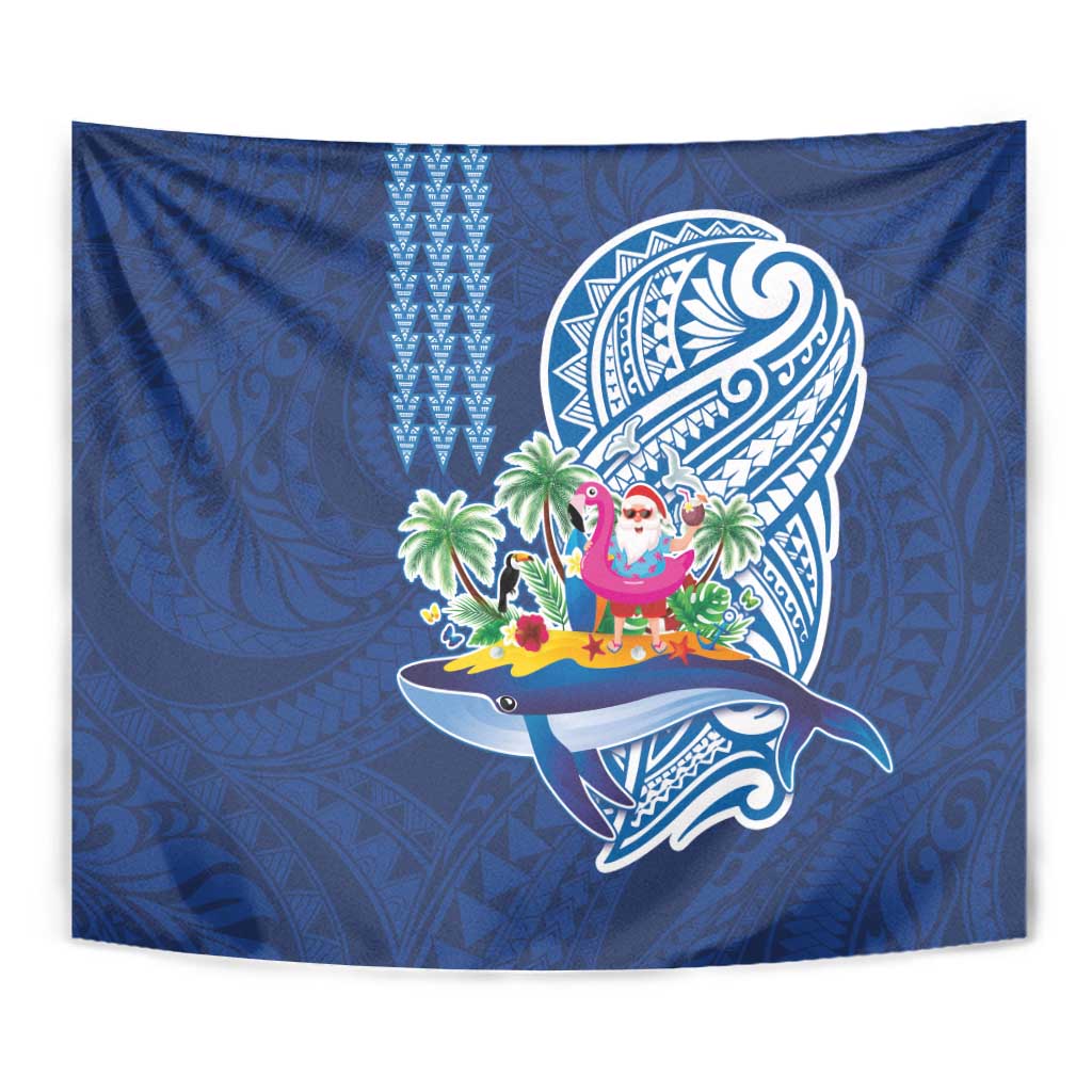 Hawaiian Mele Kalikimaka Tapestry Funny Santa on Whale Island with Kakau Tattoos LT03 - Polynesian Pride