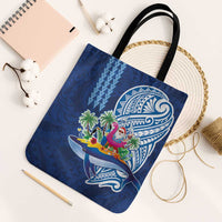 Hawaiian Mele Kalikimaka Tote Bag Funny Santa on Whale Island with Kakau Tattoos LT03 Black Strap One Size Blue - Polynesian Pride