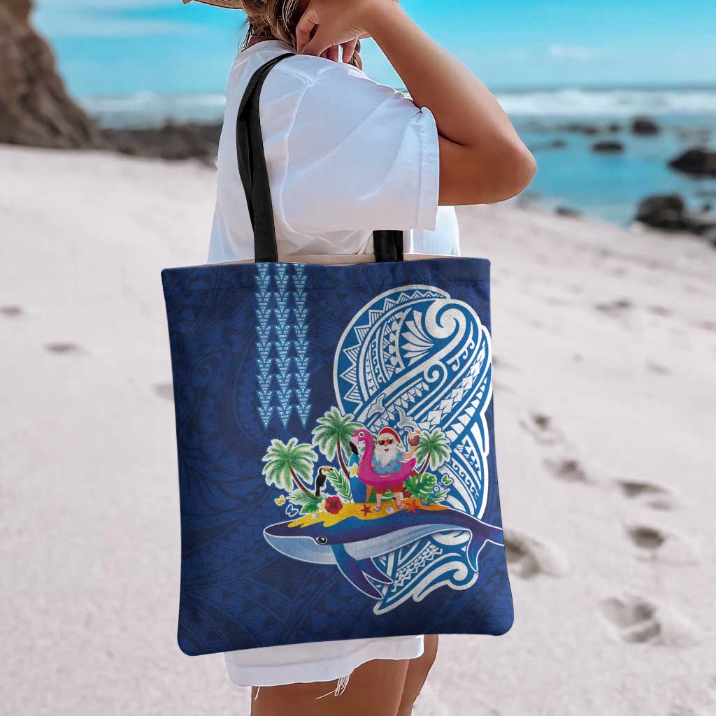 Hawaiian Mele Kalikimaka Tote Bag Funny Santa on Whale Island with Kakau Tattoos LT03 - Polynesian Pride