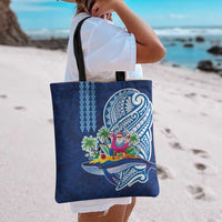 Hawaiian Mele Kalikimaka Tote Bag Funny Santa on Whale Island with Kakau Tattoos LT03 - Polynesian Pride