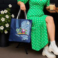 Hawaiian Mele Kalikimaka Tote Bag Funny Santa on Whale Island with Kakau Tattoos LT03 - Polynesian Pride