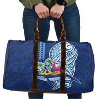 Hawaiian Mele Kalikimaka Travel Bag Funny Santa on Whale Island with Kakau Tattoos LT03 Blue - Polynesian Pride