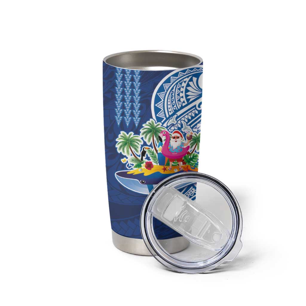 Hawaiian Mele Kalikimaka Tumbler Cup Funny Santa on Whale Island with Kakau Tattoos LT03 - Polynesian Pride